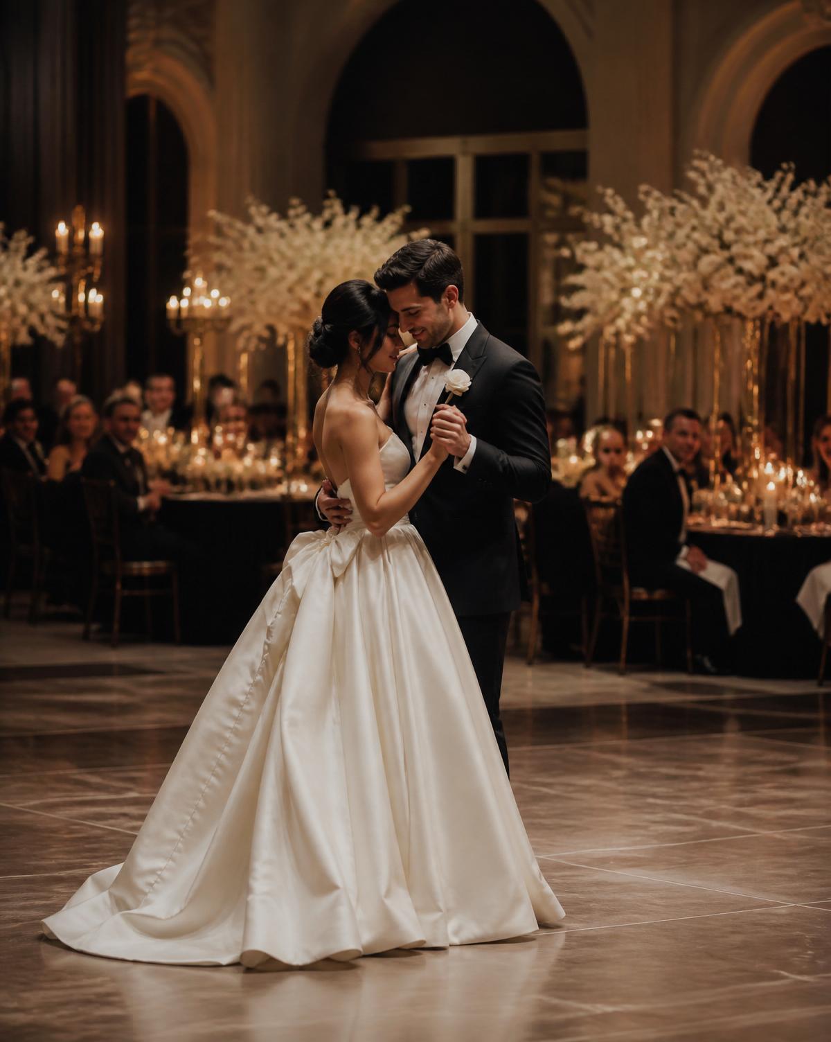 Couple sharing their first dance at a luxury wedding reception