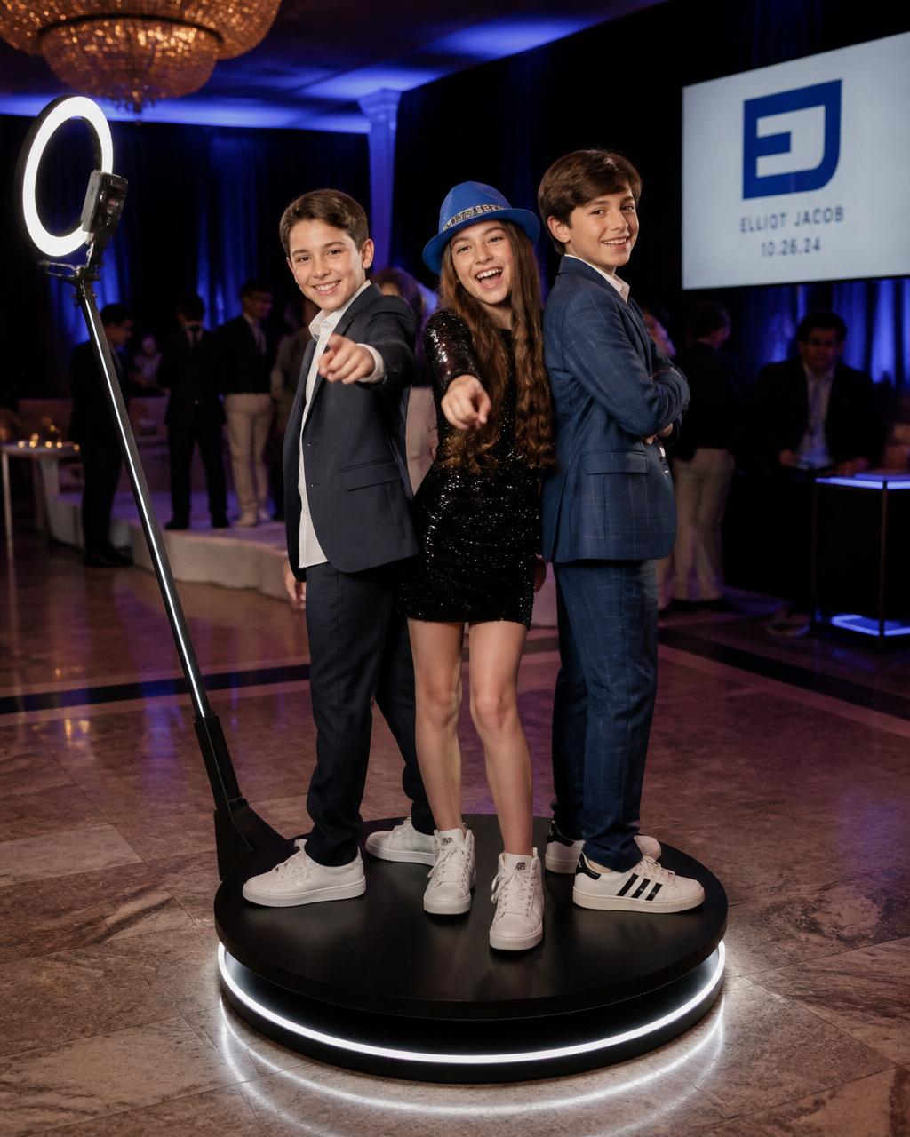 Kids on a 360 video booth platform at a Bar Mitzvah