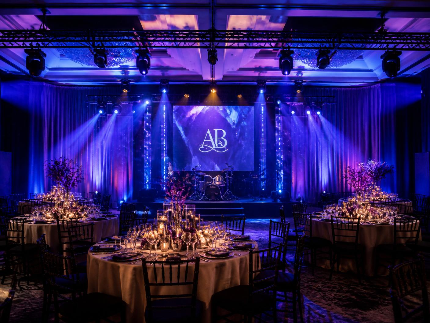 Sophisticated event production and lighting design in an elegant ballroom